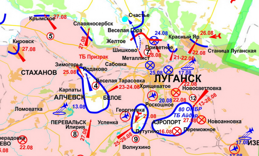 Карта боев под Луганском 29 августа